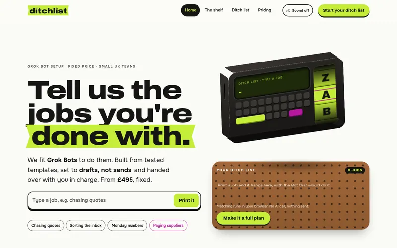Ditchlist website, real screenshot
